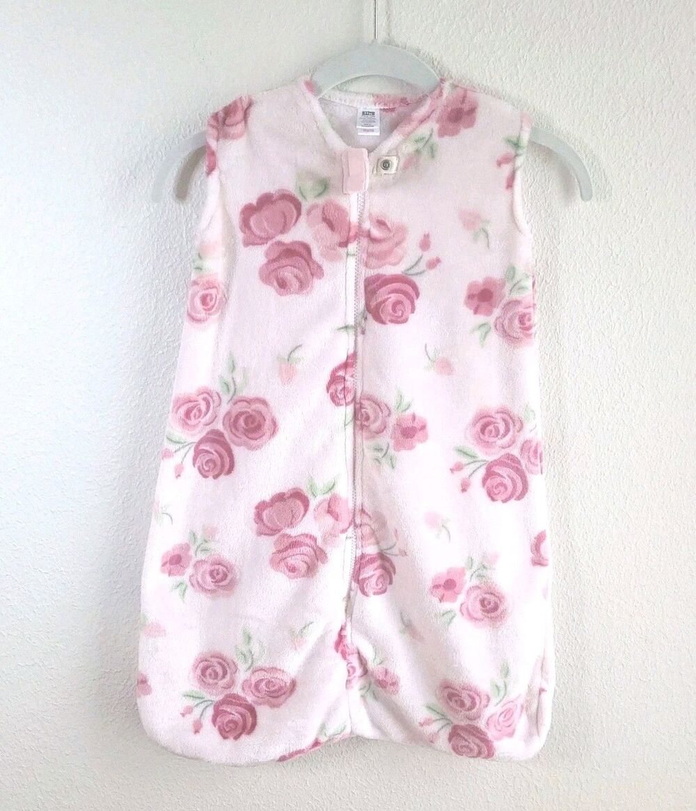 Hudson Baby Infant Sleep Sack 6-12 Months Pink Fleece Zip Sleeveless Roses HB